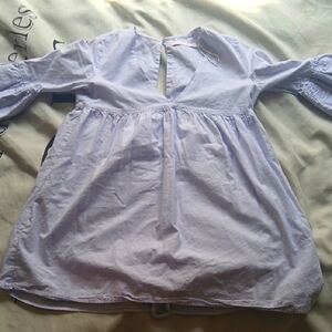 Zara Mini Petites Lavender Casual Romper Dress Linen Bell Sleeves XS
